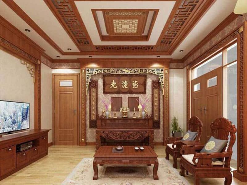 phòng khách kết hợp phòng thờ nhà ống 10