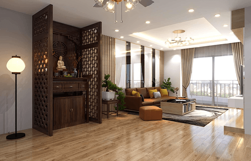 phòng khách kết hợp phòng thờ nhà ống 12