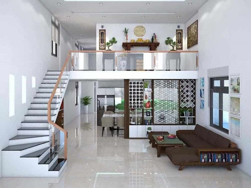 phòng khách kết hợp phòng thờ nhà ống 13