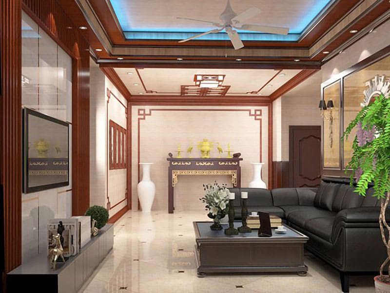 phòng khách kết hợp phòng thờ nhà ống 5